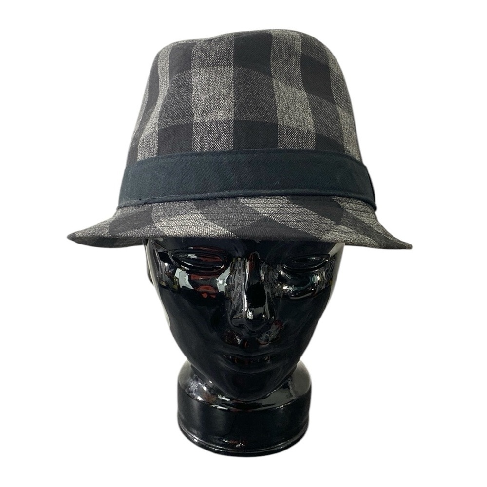 Vtg Y2K Explicit Youth Fedora Hat Plaid Black‎ Gray L/XL Ages 14 Plus 23.5” Cir